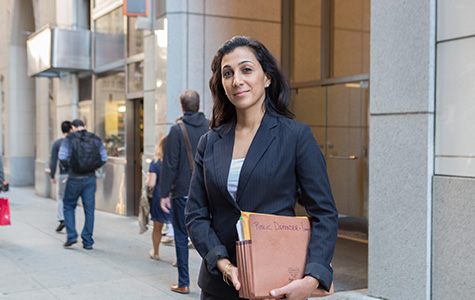 Immigration Attorney Raha Jorjani in front of court